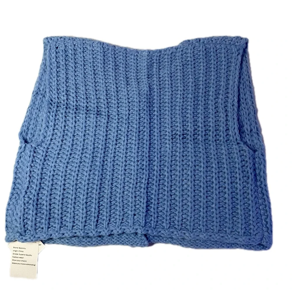 Baonmy Knit Oversized Sweater Vest Women M Blue NWT Gold‎ Button Chunky Ribbed